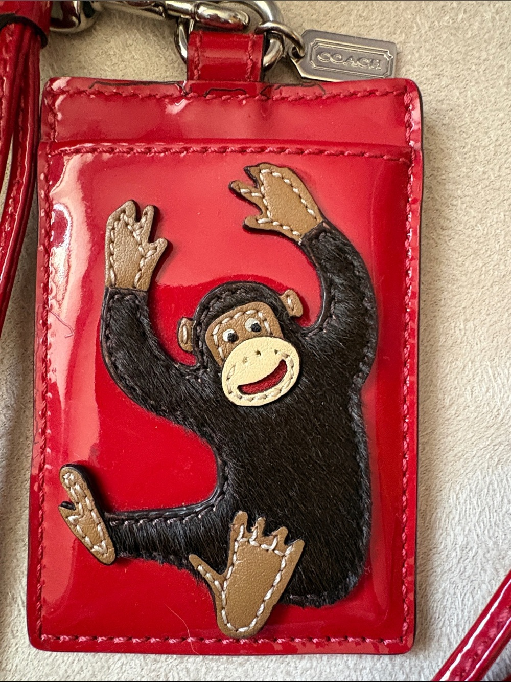 Vintage Coach Red Lanyard with Monkey - Picture 2 of 5